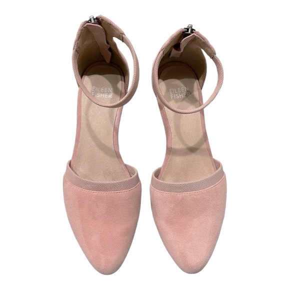 Eileen Fisher Suede Ankle Strap Pumps | Blush Pink Block Heel | Size 5.5 - Picture 6 of 8
